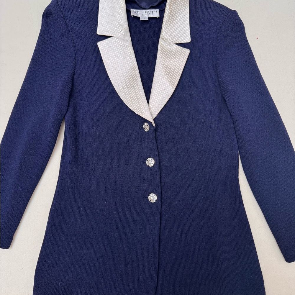 EUC St. John Evening by Marie Gray Navy Knit Skirt Suit | Size 2 | Vintage Luxe